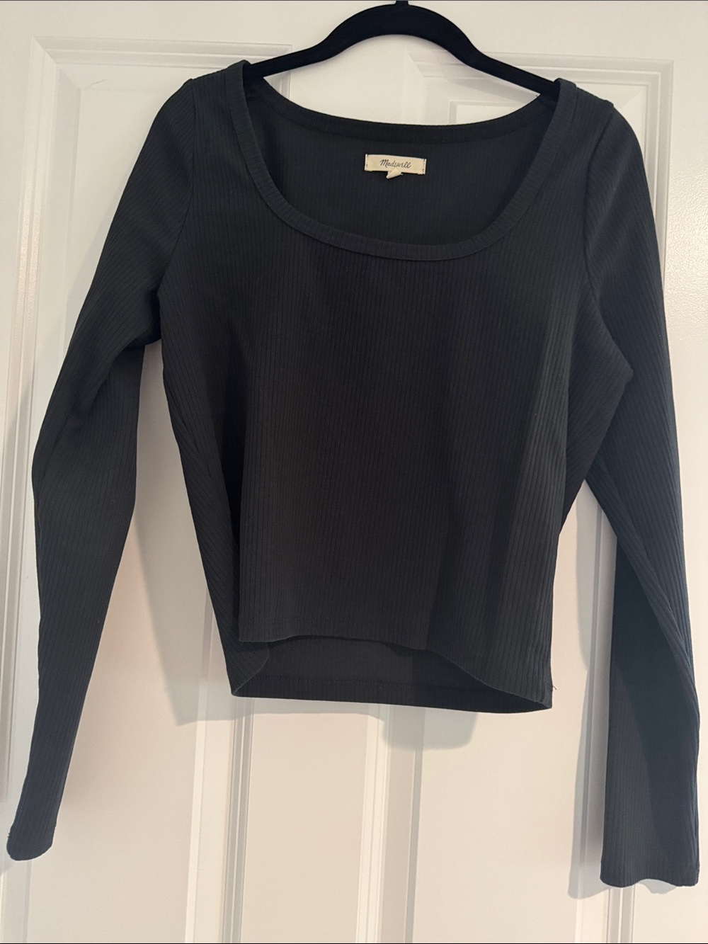 Madewell Black Ribbed Square Neck Long Sleeve Top
